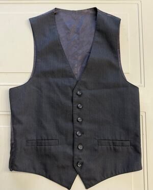 Unbranded Mens Sz S Navy Blue Striped Classic Vest Dressy